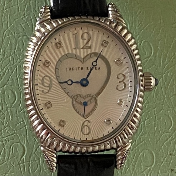 Judith Ripka 925 Sterling Silver Heart Watch Black Leather Band main image 12